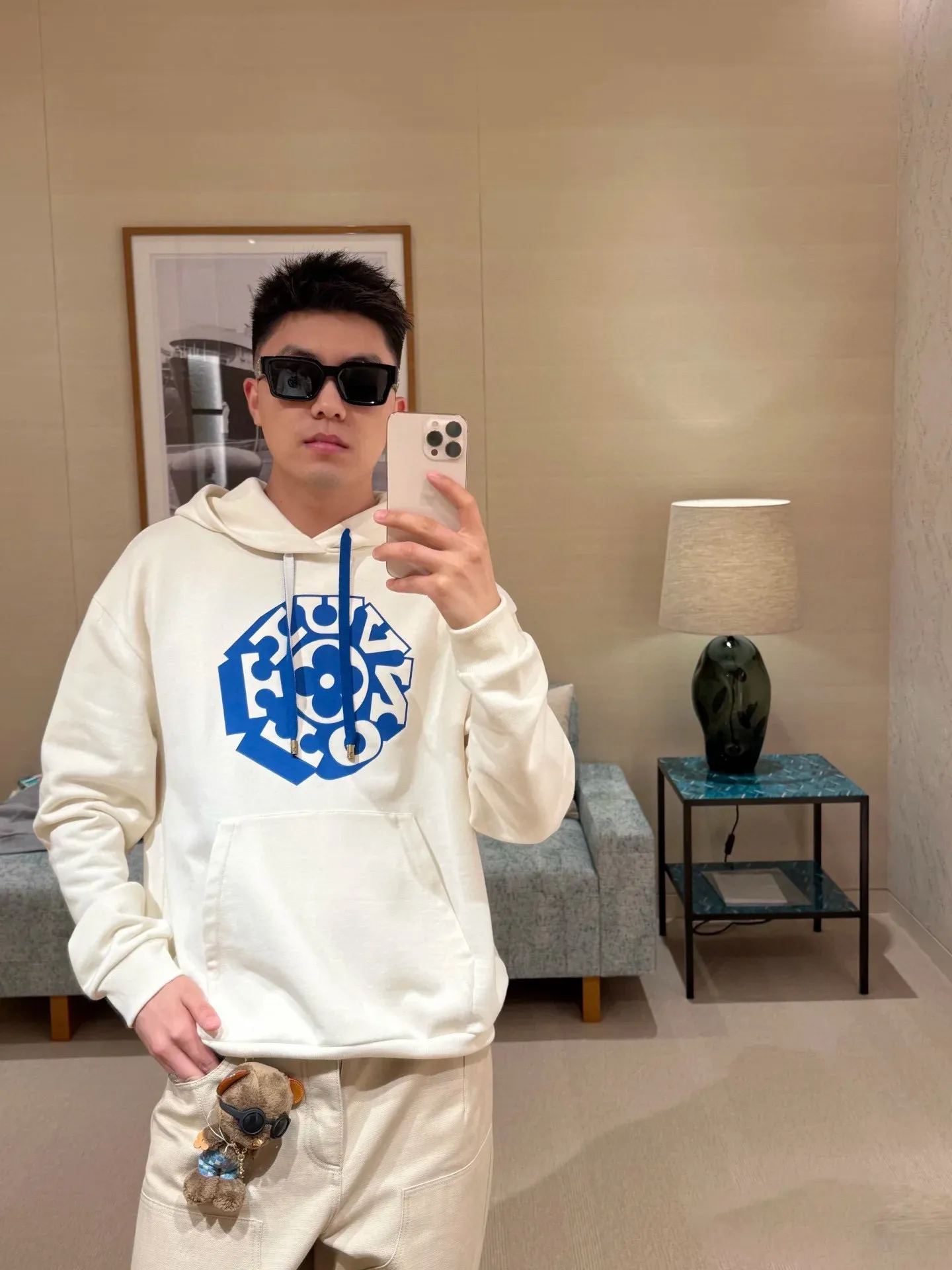 Louis Vuitton/Louis Vuitton 25Fw blue circle printed hooded sweatshirt